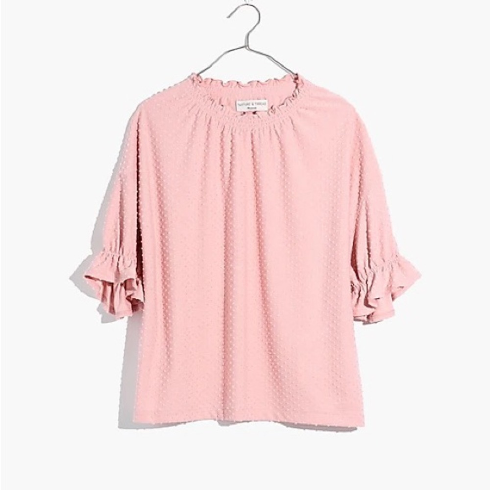 Madewell Pink Textured Clipdot Ruffle Top